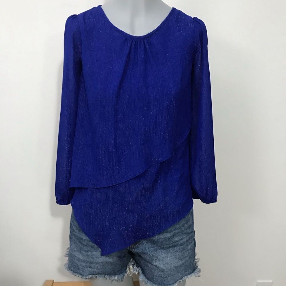 Amy Byer Girl Blue Sparkle Blouse Shirt Size Large 14